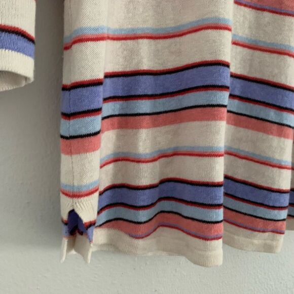 Talbots striped linen blend 3/4 length sleeve v-neck lightweight sweater petite - Picture 3 of 6